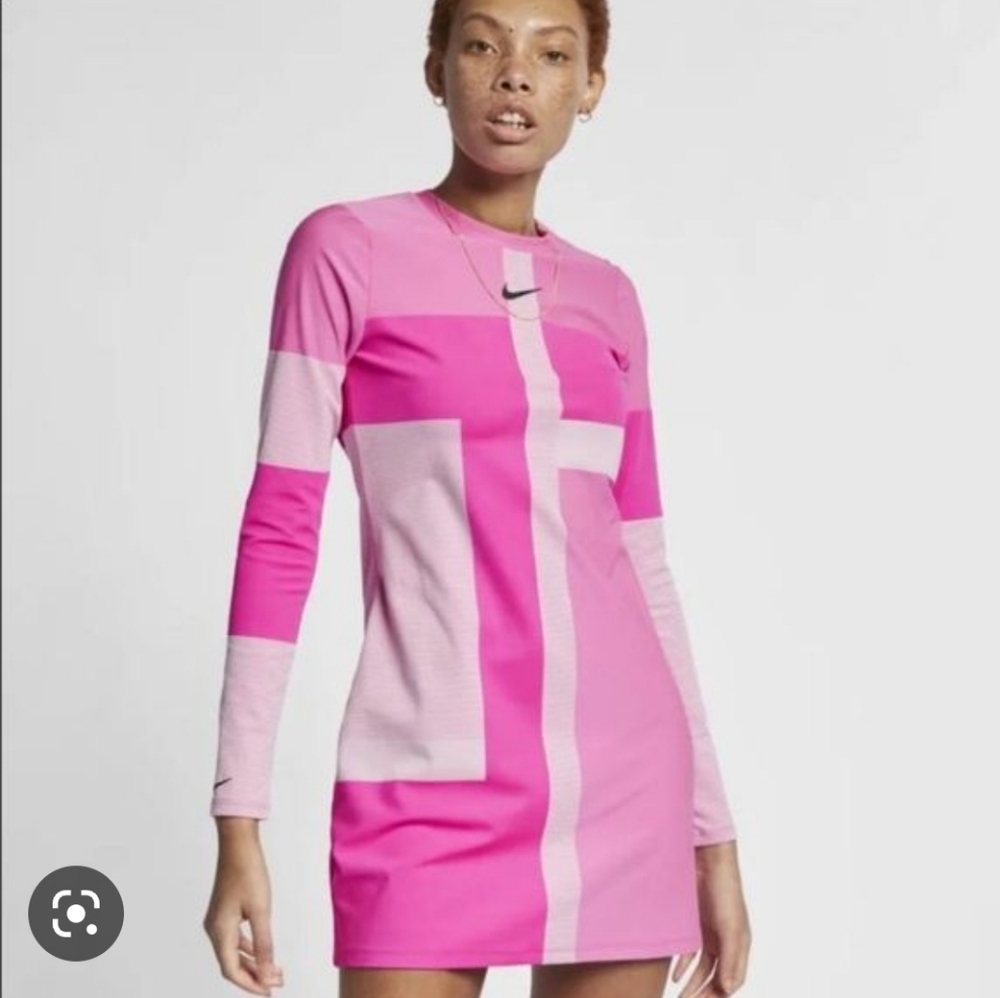 NIKE Tech Long Sleeve Dress Pink XSmall
